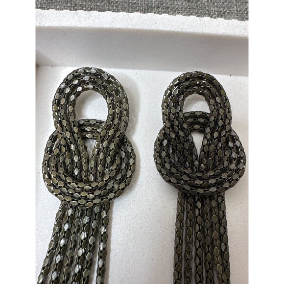Metallic Knot Design Dangle Earrings Long Antique Bronze Tone Statement Jewelry - Picture 4 of 5